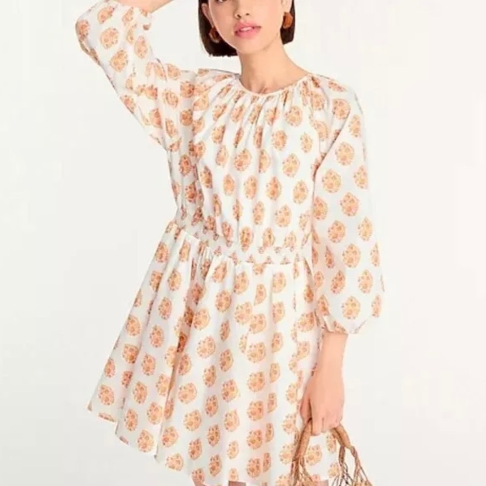 JCrew Smocked-waist mini dress in gathered floral block print